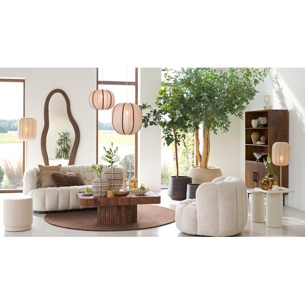 Kreminės spalvos kabantis šviestuvas su tekstiliniu gaubtu Esmiria – Light & Living-image-1