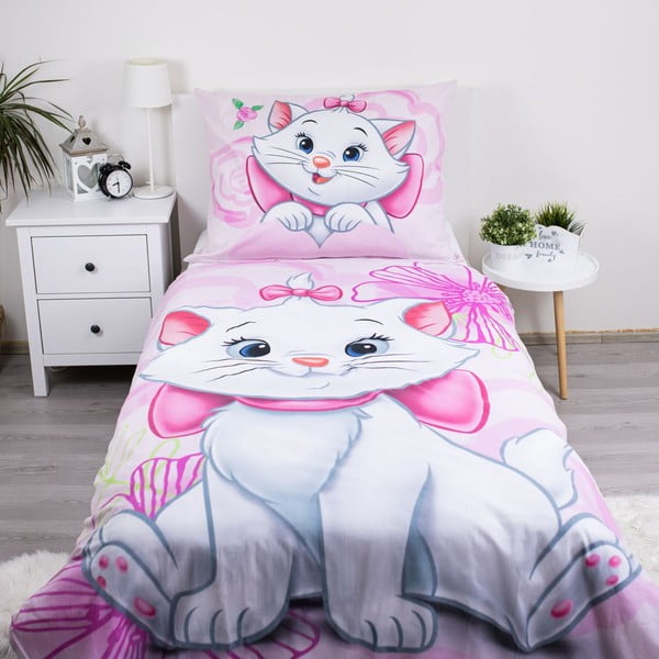Rožinės spalvos iš medvilnės viengulė vaikiška patalynė 140x200 cm Marie Cat "Pink" – Jerry Fabrics-image-1