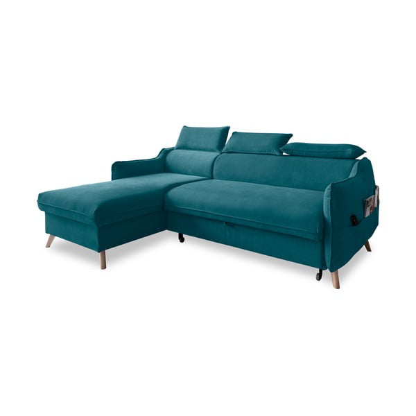 Sulankstoma kampinė sofa iš velveto turkio spalvos (su kairiuoju kampu) Sweet Harmony – Miuform