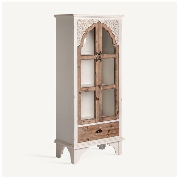Vitrina iš kėnio masyvo baltos spalvos/natūralios spalvos 77x168 cm Siena – Burkina-image-2