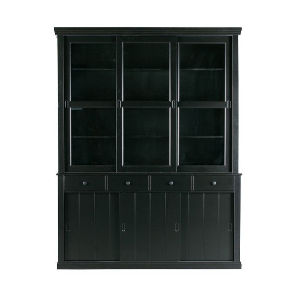Vitrina juodos spalvos su stumdomomis durimis iš pušies masyvo 166x214 cm Lagos – WOOOD