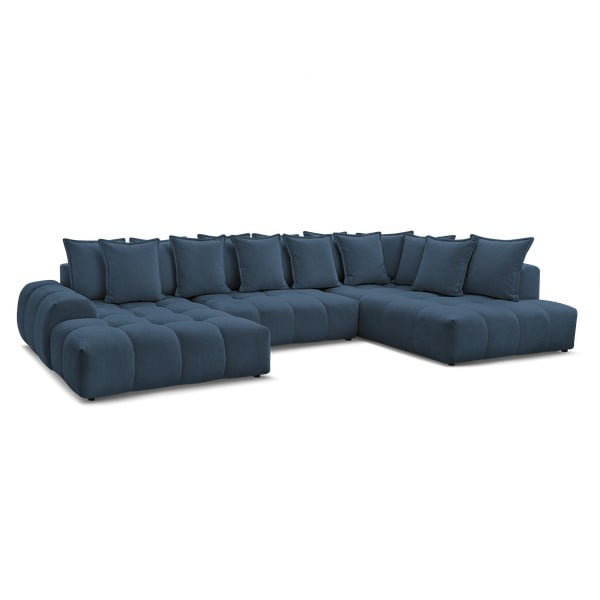 Tamsiai mėlynos spalvos iš šenilinio audinio sulankstoma/su sandėliavimo vieta kampinė sofa (su dešiniuoju kampu/„U“ formos) Everest – Bobochic Paris-image-3