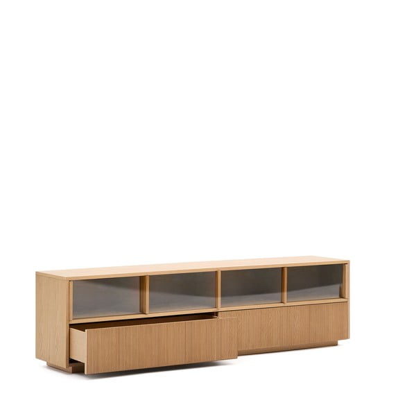 Natūralios spalvos TV spintelė iš ąžuolo 200x54x40 cm Helvine – Kave Home-image-3