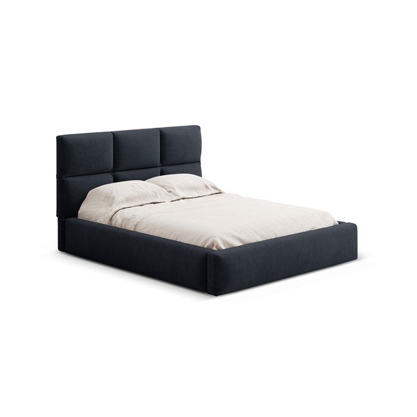 Tamsiai mėlynos spalvos dvigulė lova audiniu dengta su sandėliavimo vieta su lovos grotelėmis 200x200 cm Libera – Windsor & Co Sofas