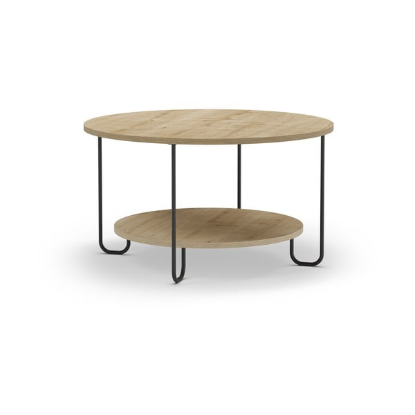 Apvalios formos kavos staliukas natūralios spalvos su ąžuolo dekoro stalviršiu ø 80 cm Tonka – Marckeric-image-2