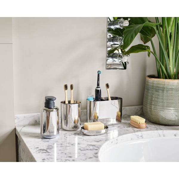 Blizgios sidabrinės spalvos iš nerūdijančio plieno dantų šepetėlio stovas EasyStore Luxe – Joseph Joseph-image-1