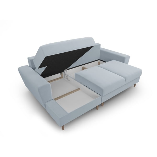 Šviesiai mėlynos spalvos iš velveto sulankstoma/su sandėliavimo vieta kampinė sofa (su kairiuoju kampu/su gultu) Kyoto – Cosmopolitan Design-image-3
