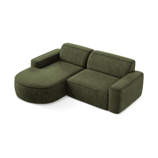 Žalios spalvos iš šenilinio audinio kampinė sofa (su kairiuoju kampu/su gultu) Omao – Makamii-image-4