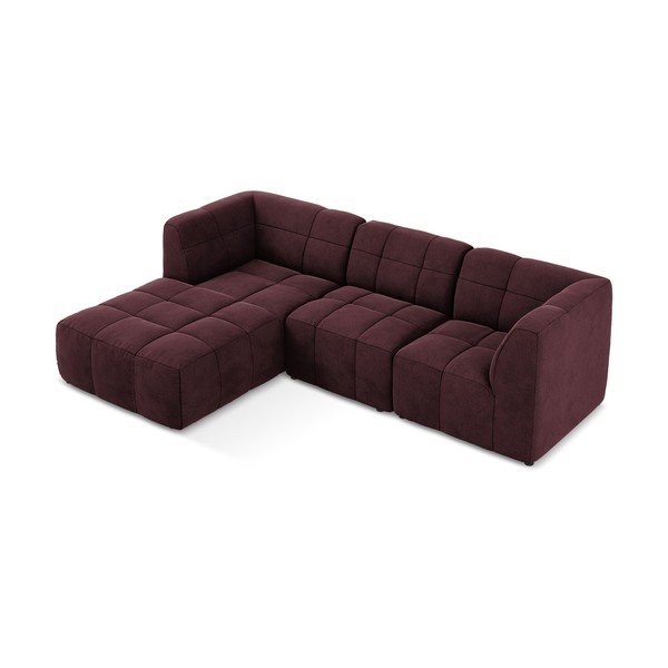 Bordo spalvos kampinė sofa iš velveto (su kairiuoju kampu/su gultu) Aloha – Makamii-image-3