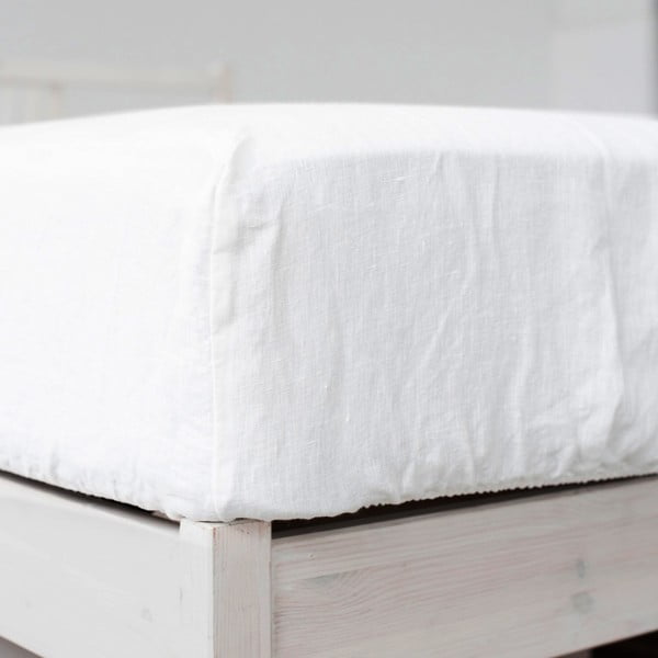 Iš lino mišinio paklodė baltos spalvos su guma 180x200 cm – Linen Tales-image-2