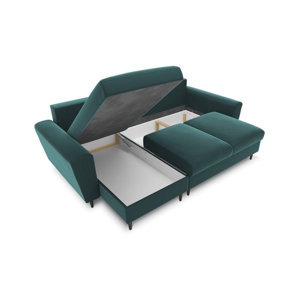 Smaragdinės spalvos iš velveto sulankstoma/su sandėliavimo vieta kampinė sofa Kyoto – Cosmopolitan Design-image-2