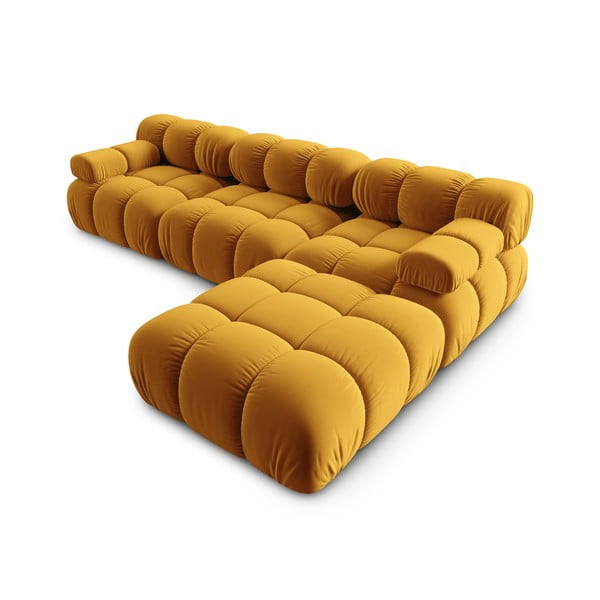 Kampinė sofa geltonos spalvos iš velveto Bellis – Micadoni Home-image-4