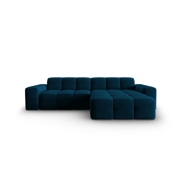 Tamsiai mėlyna aksominė kampinė sofa (dešinysis kampas) Kendal - Micadoni Home