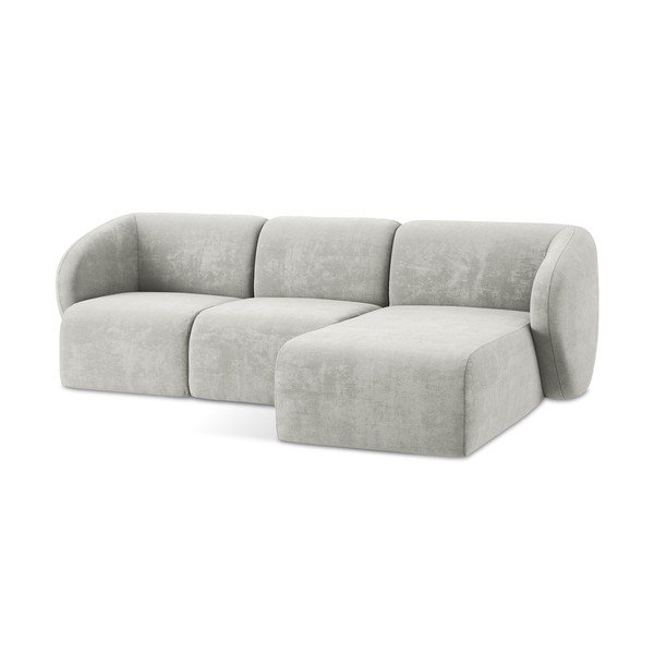 Šviesiai pilkos spalvos kampinė sofa iš šenilinio audinio (su dešiniuoju kampu/su gultu) Lani – Makamii-image-4