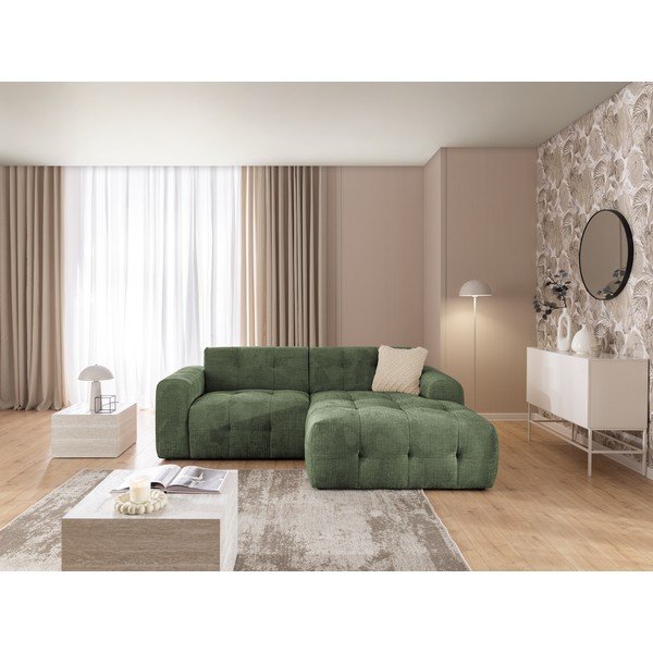 Žalios spalvos kampinė sofa (su dešiniuoju kampu/su gultu) Melva – Ropez-image-3