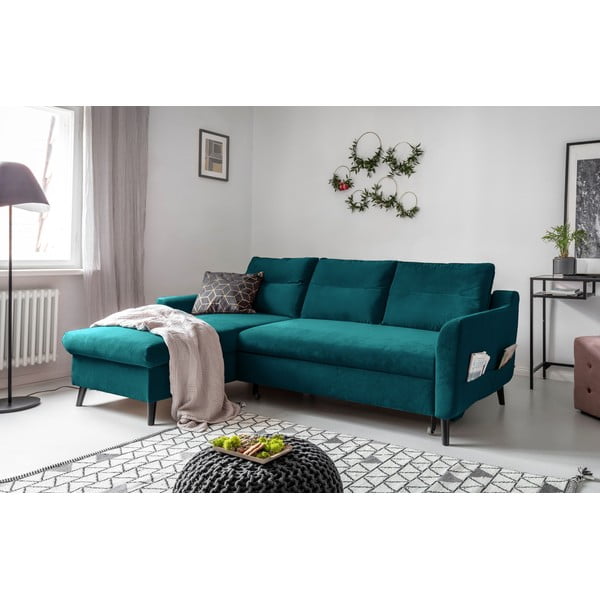 Turkio spalvos aksominė kampinė sofa Miuform Stylish Tent, kairysis kampas-image-3