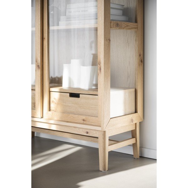 Vitrina natūralios spalvos iš ąžuolo su stumdomomis durimis 100x203 cm Hazelton – Rowico-image-4