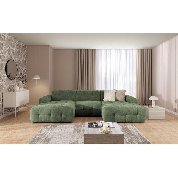 Žalios spalvos kampinė sofa („U“ formos/su gultu) Melva – Ropez-image-4