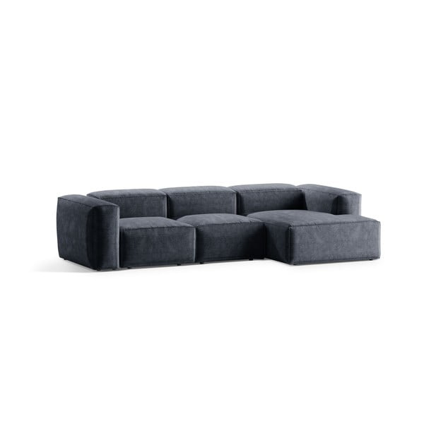 Pilkai mėlynos spalvos iš kordinio velveto kampinė sofa (su dešiniuoju kampu/su gultu) Bergamo – Cosmopolitan Design-image-2