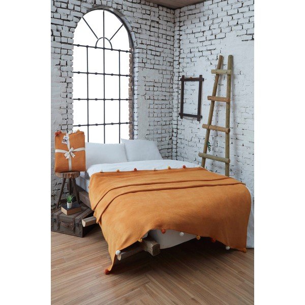 Garstyčių spalvos fleece tipo lovatiesė 200x220 cm Pom Pom – Mijolnir-image-1