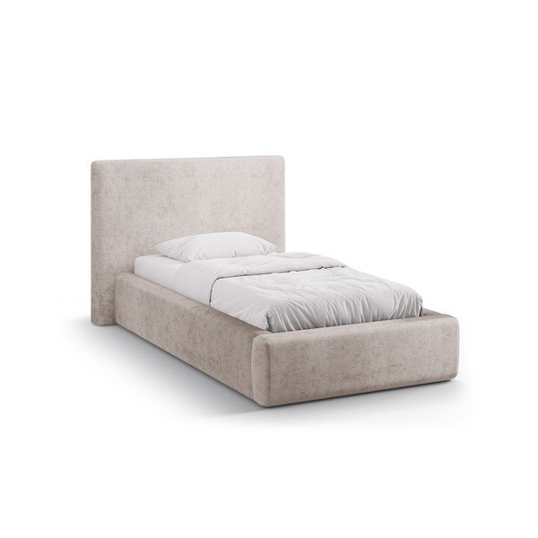 Smėlio spalvos viengulė lova audiniu dengta su sandėliavimo vieta su lovos grotelėmis 90x200 cm Amy – Micadoni 