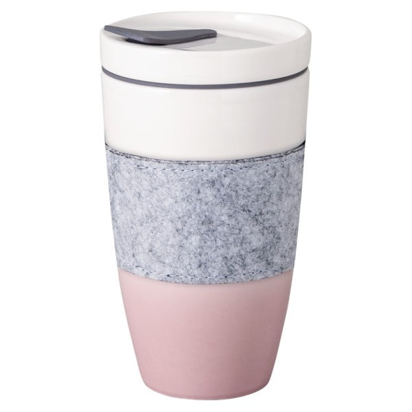 Rožinės ir baltos spalvos porcelianinis kelioninis termopuodelis Villeroy & Boch Like To Go, 350 ml-image-2