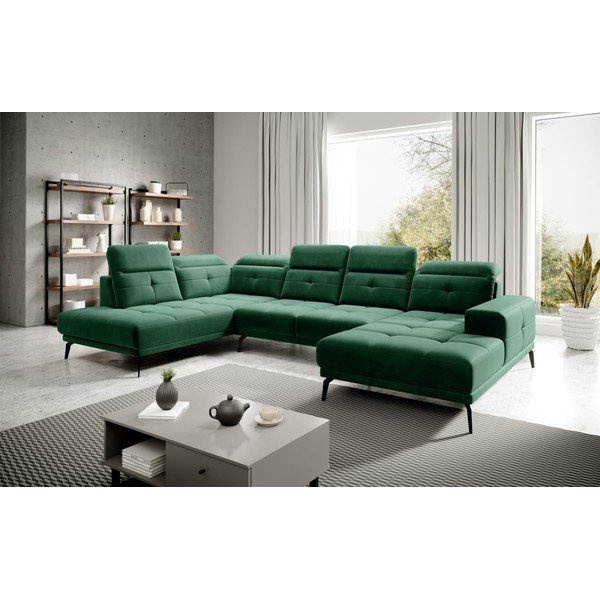 Žalios spalvos iš velveto kampinė sofa (su kairiuoju kampu/„U“ formos) Bretan – ELTAP-image-1