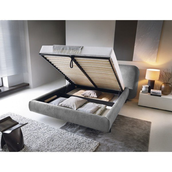 Pilkos spalvos dvigulė lova dengta audiniu su sandėliavimo vieta su lovos grotelėmis 140x200 cm Pointt – ELTAP-image-2