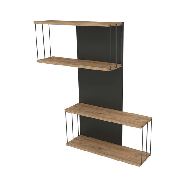 Kelių aukštų sieninė lentyna antracito spalvos/natūralios spalvos iš pušies 65 cm Destan – Kalune Design-image-2