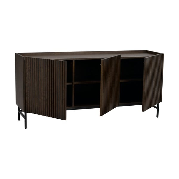 Tamsiai ruda žema ąžuolinė komoda 160x75 cm Halifax - Rowico-image-3