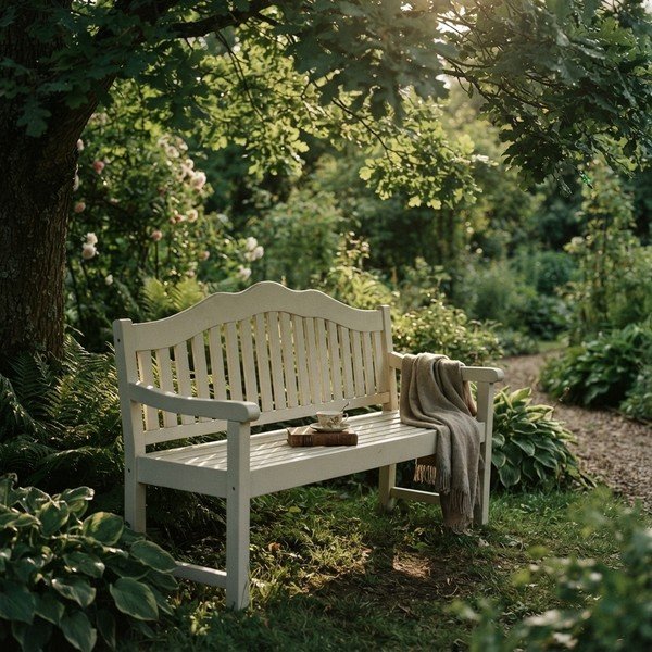 Medžio masyvo sodo suoliukas baltos spalvos Austin – Garden Pleasure-image-3