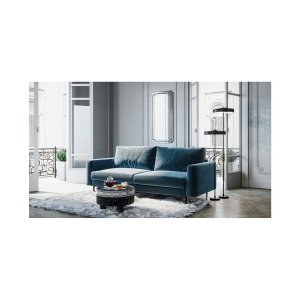 Tamsiai mėlyna aksominė sofa Devichy Levie, 222 cm-image-3