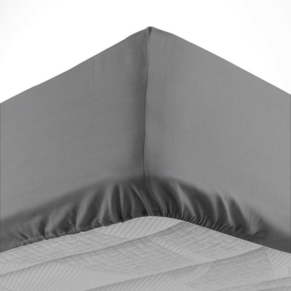 Paklodė iš medvilnės antracito spalvos su guma 160x200 cm Lina – douceur d'intérieur-image-3