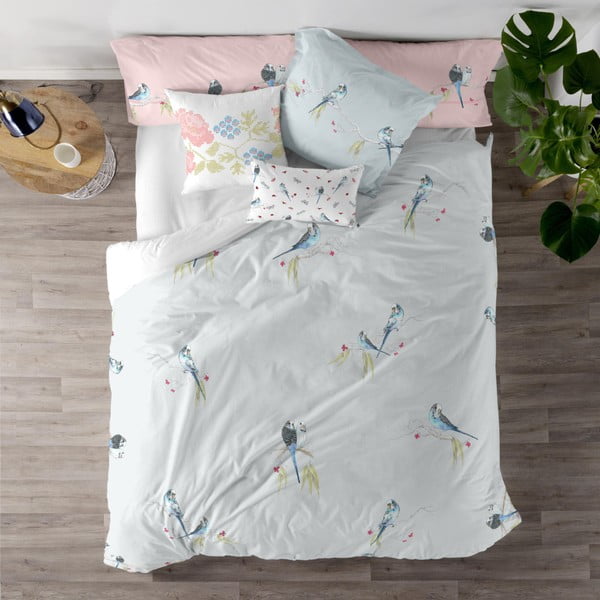 Medvilninis viengulės lovos paklodės komplektas antklodei ir pagalvei "Happy Friday Parakeet", 140 x 200 cm