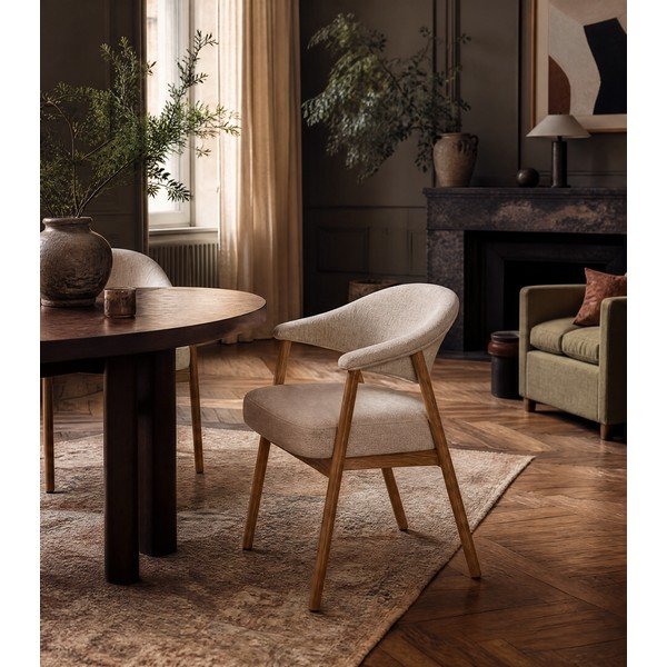 Kreminės spalvos iš ąžuolo masyvo valgomojo kėdžių komplektas su porankiais 2 vnt. Elk – Unique Furniture-image-1