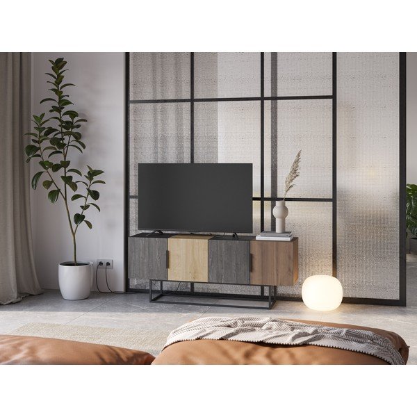 TV spintelė rudos spalvos/natūralios spalvos iš ąžuolo 140x55 cm Titan – Marckeric-image-1