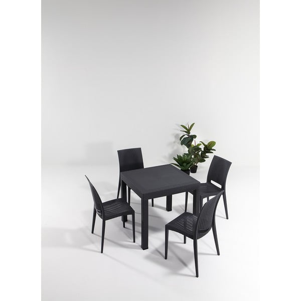Iš dirbtinio rotango sodo valgomojo komplektas antracito spalvos 4 žmonėms Rattan – Floriane Garden-image-1