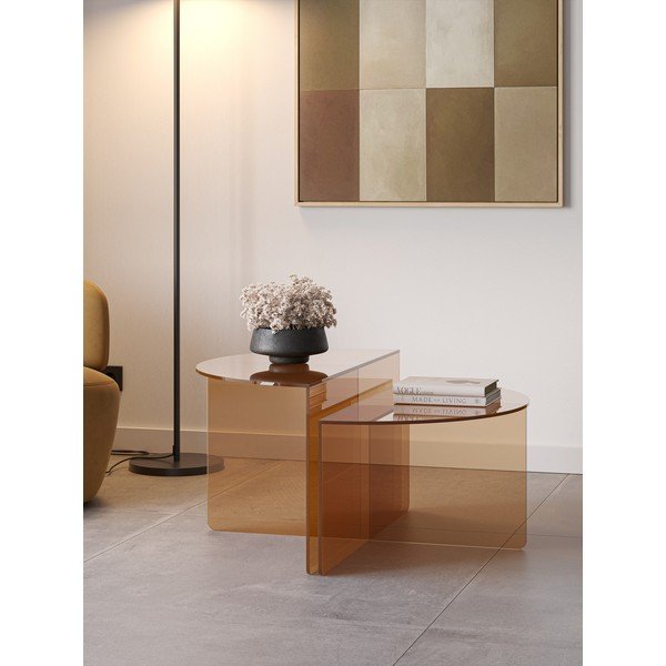 Rudos spalvos iš stiklo apvalios formos kavos staliukai 2 vnt. ø 80 cm Velta – MOME-image-2