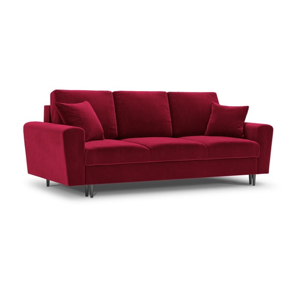 Raudonos spalvos iš velveto sulankstoma/su sandėliavimo vieta sofa 235 cm Kyoto – Cosmopolitan Design-image-1