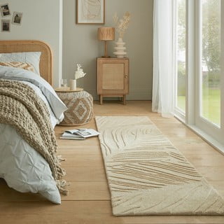 Smėlio spalvos vilnonis kilimas 60x230 cm Lino Leaf - Flair Rugs