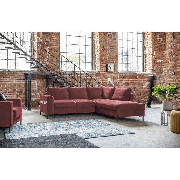 Iš velveto sulankstoma kampinė sofa rožinės spalvos (su dešiniuoju kampu) Lofty Lilly – Miuform-image-3