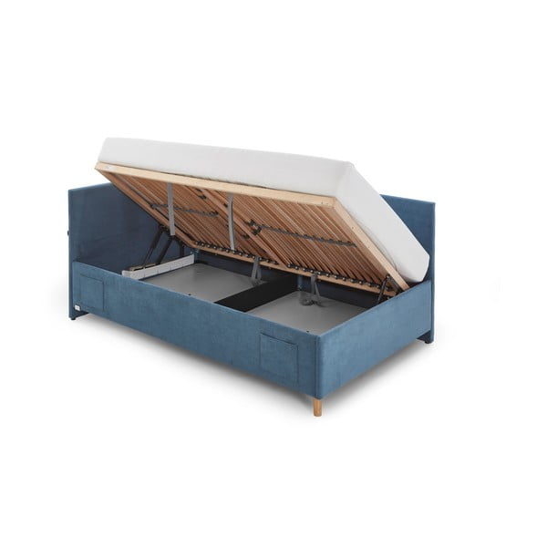 Mėlynos spalvos kampinė iš audinio vaikiška lova su sandėliavimo vieta su lovos grotelėmis 140x200 cm Cool – Meise Möbel-image-4