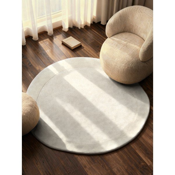 Rankų darbo kreminės spalvos apvalios formos kilimas iš vilnos mišinio ø 160 cm Kari Organic – Villeroy&Boch-image-1