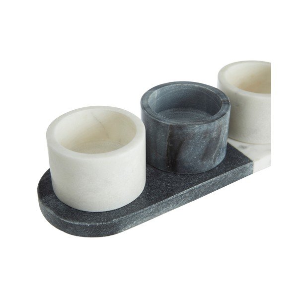 3 baltų ir pilkų Premier Housewares marmurinių dubenų rinkinys-image-3