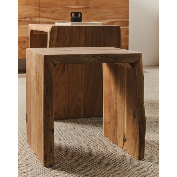 Iš akacijos masyvo šoniniai stalai 2 vnt. 40x50 cm Lomiri – Kave Home-image-3