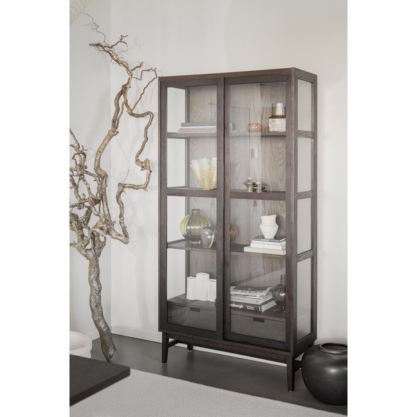 Vitrina rudos spalvos iš ąžuolo su stumdomomis durimis 100x203 cm Hazelton – Rowico-image-4