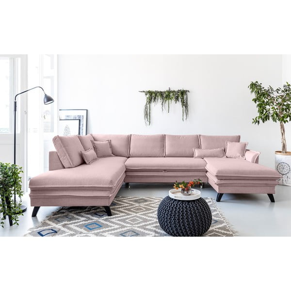 Rožinės spalvos U formos sofa-lova Miuform Charming Charlie, kairysis kampas-image-1