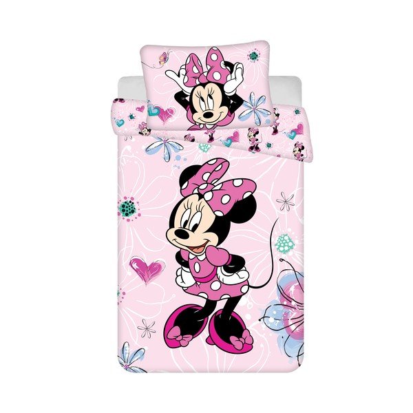 Rožinės spalvos iš medvilnės vaikiška patalynė vaikiškai lovai 100x135 cm Minnie Flowers  – Jerry Fabrics