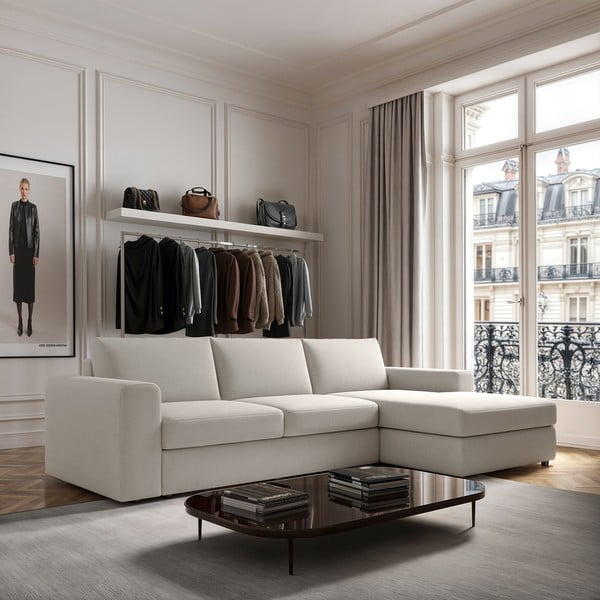 Kreminės spalvos kampinė sofa (su dešiniuoju kampu/su gultu) Baga – Rodier-image-1