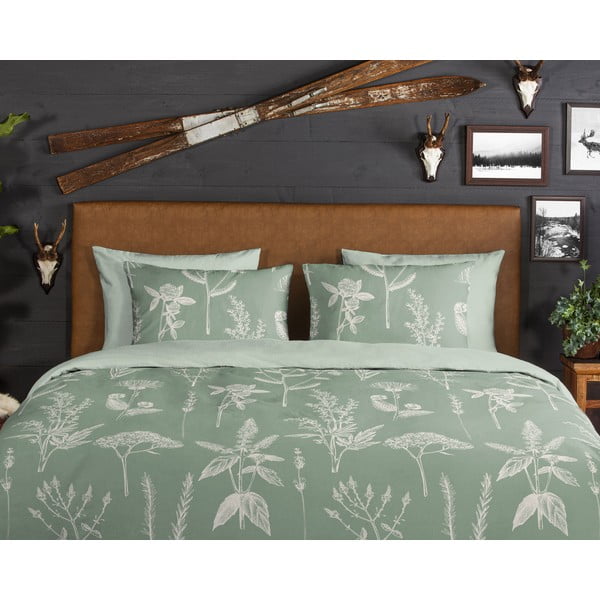 Iš flanelės dvigulė/itin ilga patalynė žalios spalvos 200x220 cm Herbs – Good Morning-image-3
